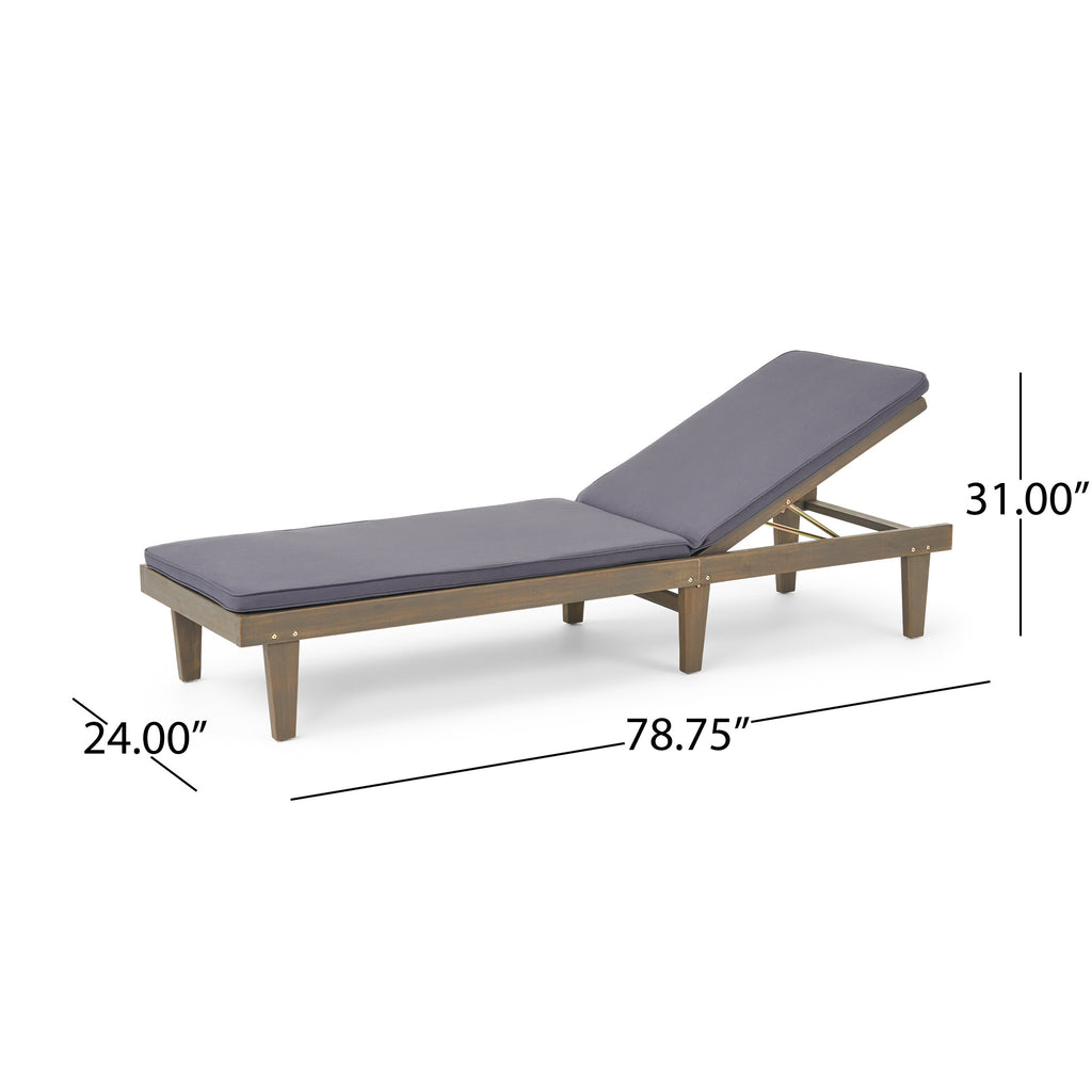 Nadine Outdoor Acacia Wood Chaise Lounge and Cushion Set, Gray and Dark Gray Noble House