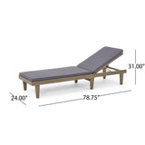 Nadine Outdoor Modern Acacia Wood Chaise Lounge with Cushion, Gray and Dark Gray Noble House