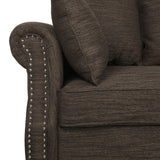 Manbow Contemporary Fabric Pillowback 3 Seater Sofa with Nailhead Trim, Brown and Dark Brown Noble House