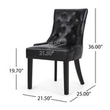 Cheney Contemporary Tufted Dining Chairs, Midnight Black Faux Leather and Dark Brown Noble House