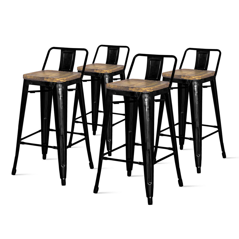 Metropolis Low-Back Counter Stool Set of 4 - Stylish Retro Design for Modern Dining Spaces