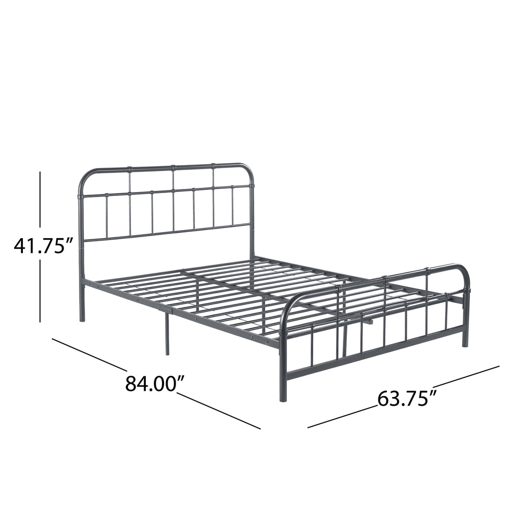 Berthoud Queen-Size Iron Bed Frame, Minimal, Industrial, Charcoal Gray Noble House