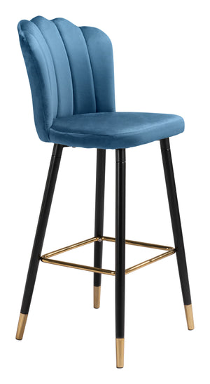 Zuo Modern Zinclair 100% Polyester, Plywood, Steel Modern Commercial Grade Barstool Blue, Gold 100% Polyester, Plywood, Steel