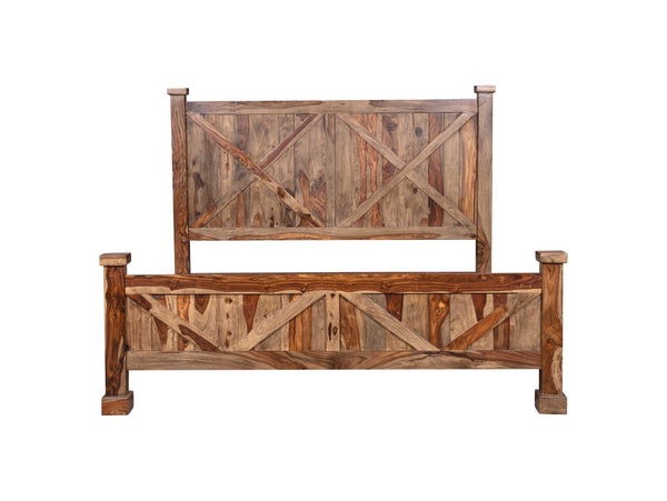 Porter Designs Crossroads Solid Sheesham Wood King Natural Bed Brown 04-196-17-C02H-KIT