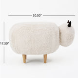 Noble House Pearcy White Furry Sheep Ottoman