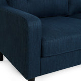 Reynard Tufted Fabric 3 Seater Sofa, Navy Blue and Espresso Noble House