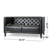 Rockney Contemporary Upholstered Tufted Loveseat, Midnight Black and Brown Noble House