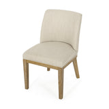 Noble House Camas Contemporary Fabric Upholstered Wood Dining Chairs (Set of 2), Beige and Weathered Natural