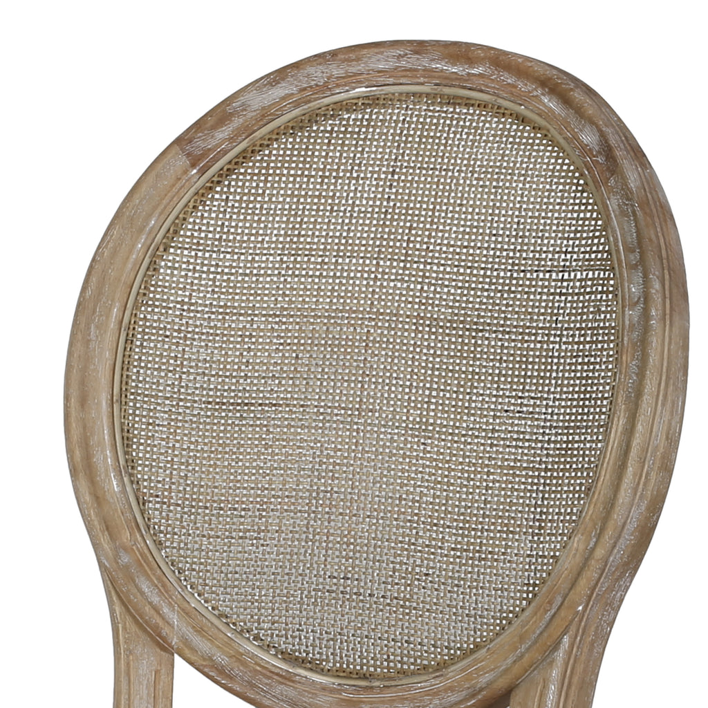 French Upholstered Natural Rattan Dining Chair, Country Farmhouse