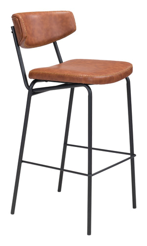 Zuo Modern Sharon 100% Polyurethane, Plywood, Steel Modern Commercial Grade Barstool Set - Set of 4 Vintage Brown, Black 100% Polyurethane, Plywood, Steel