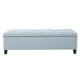 Ottilie Contemporary Button-Tufted Fabric Storage Ottoman Bench, Light Sky and Dark Brown Noble House