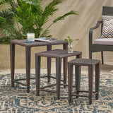 Outdoor Brown Wicker Nested Tables (Set of 3) Noble House