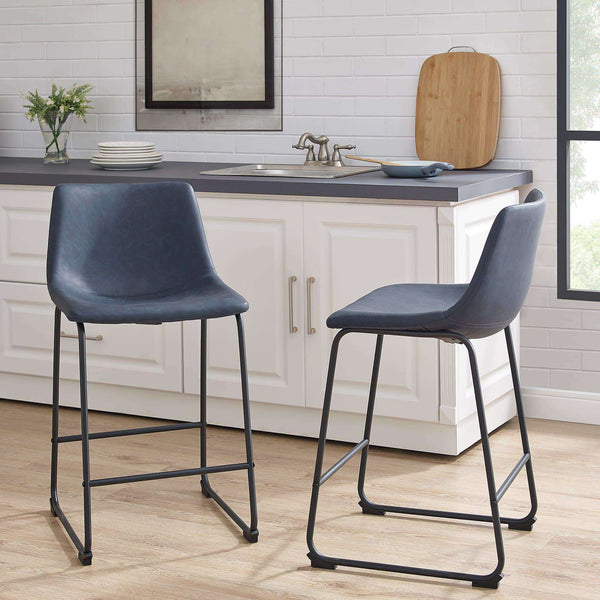 26" Faux Leather Counter Stools - Stylish Industrial Design with Durable Steel Legs - Set of 2