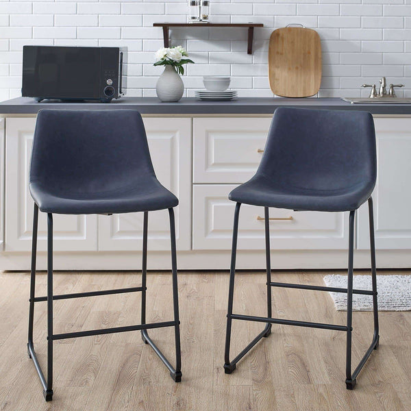 26" Faux Leather Counter Stools - Stylish Industrial Design with Durable Steel Legs - Set of 2