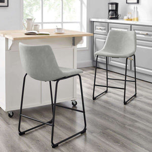 26" Faux Leather Counter Stools - Stylish Industrial Design with Durable Steel Legs - Set of 2