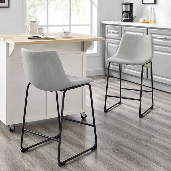 26" Faux Leather Counter Stools - Stylish Industrial Design with Durable Steel Legs - Set of 2