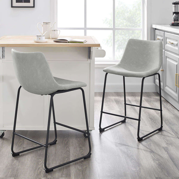 26" Faux Leather Counter Stools - Stylish Industrial Design with Durable Steel Legs - Set of 2