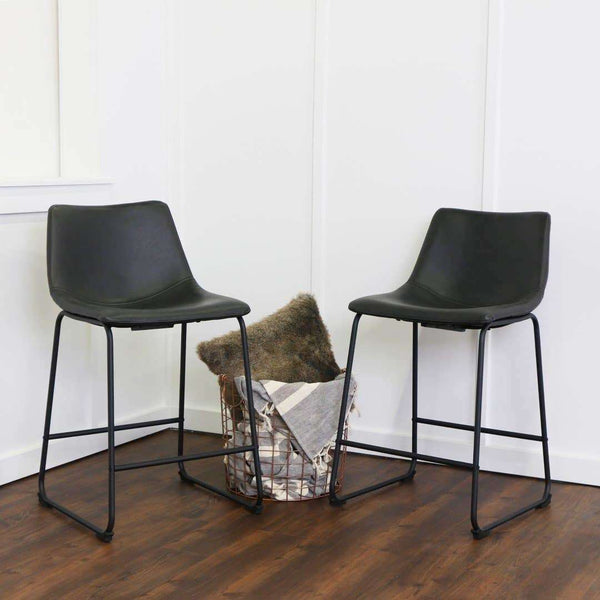26" Industrial Faux Leather Counter Stools - Stylish Comfort with Durable Metal Legs, Set of 2