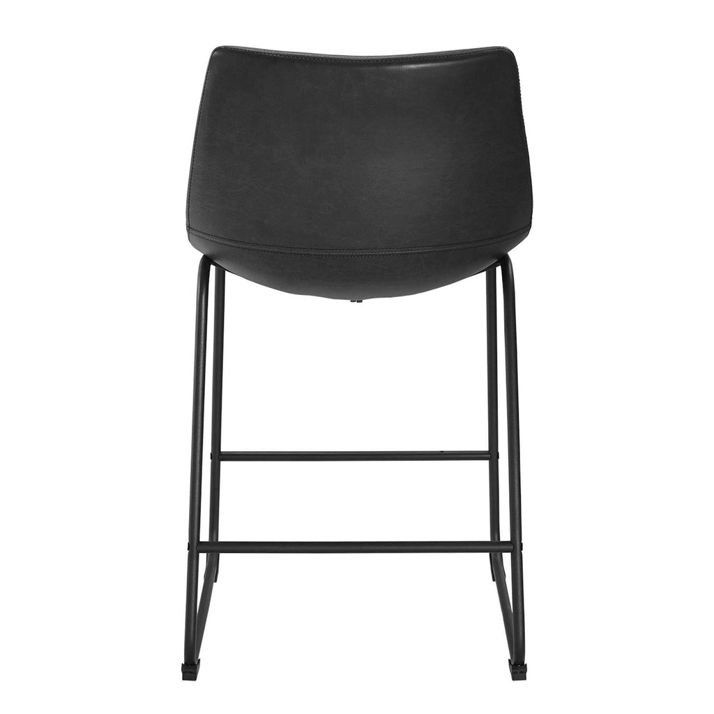 26" Industrial Faux Leather Counter Stool, - Whiskey in Pu, Metal - Set of 2
