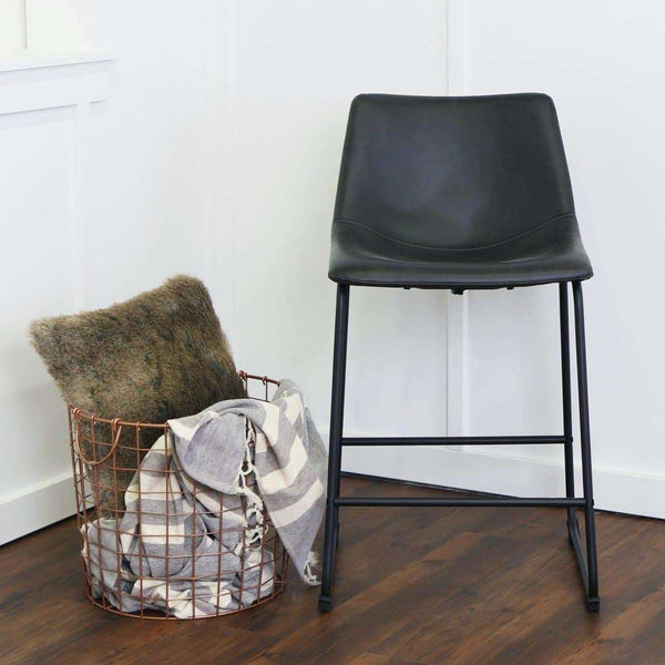 26" Industrial Faux Leather Counter Stools - Stylish Comfort with Durable Metal Legs, Set of 2