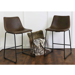 26" Industrial Faux Leather Counter Stools - Stylish Comfort with Durable Metal Legs, Set of 2