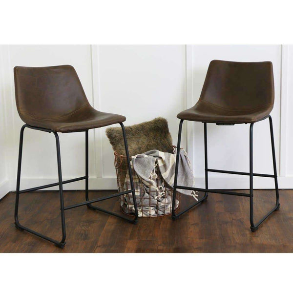 26" Industrial Faux Leather Counter Stools - Stylish Comfort with Durable Metal Legs, Set of 2