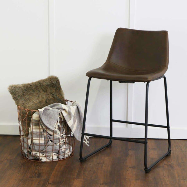 26" Industrial Faux Leather Counter Stools - Stylish Comfort with Durable Metal Legs, Set of 2