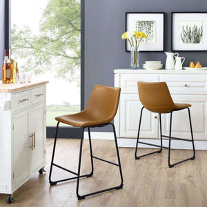 26" Industrial Faux Leather Counter Stools - Stylish Comfort with Durable Metal Legs, Set of 2