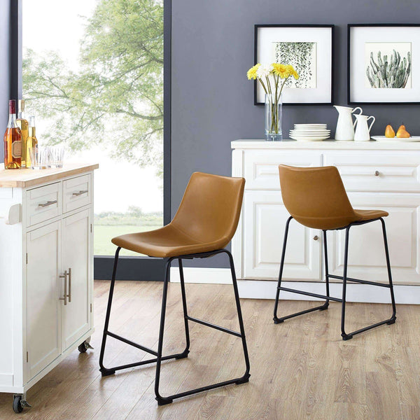 26" Industrial Faux Leather Counter Stools - Stylish Comfort with Durable Metal Legs, Set of 2
