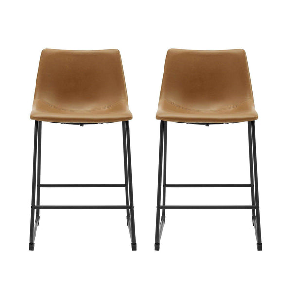 26" Industrial Faux Leather Counter Stools - Stylish Comfort with Durable Metal Legs, Set of 2