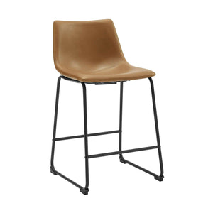 26" Industrial Faux Leather Counter Stools - Stylish Comfort with Durable Metal Legs, Set of 2