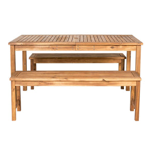 3-Piece Modern Acacia Wood Patio Dining Set with Table & Benches for Stylish Outdoor Gatherings