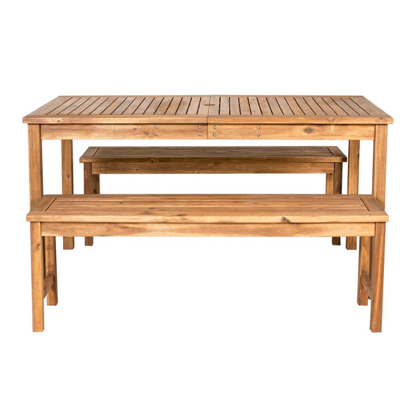 3-Piece Modern Acacia Wood Patio Dining Set with Table & Benches for Stylish Outdoor Gatherings