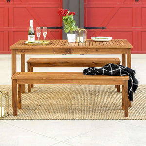 3-Piece Modern Acacia Wood Patio Dining Set with Table & Benches for Stylish Outdoor Gatherings