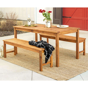 3-Piece Modern Acacia Wood Patio Dining Set with Table & Benches for Stylish Outdoor Gatherings