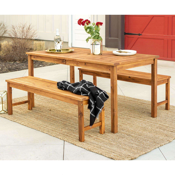 3-Piece Modern Acacia Wood Patio Dining Set with Table & Benches for Stylish Outdoor Gatherings