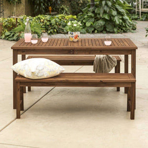 3-Piece Modern Acacia Wood Patio Dining Set with Table & Benches for Stylish Outdoor Gatherings