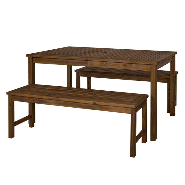 3-Piece Modern Acacia Wood Patio Dining Set with Table & Benches for Stylish Outdoor Gatherings