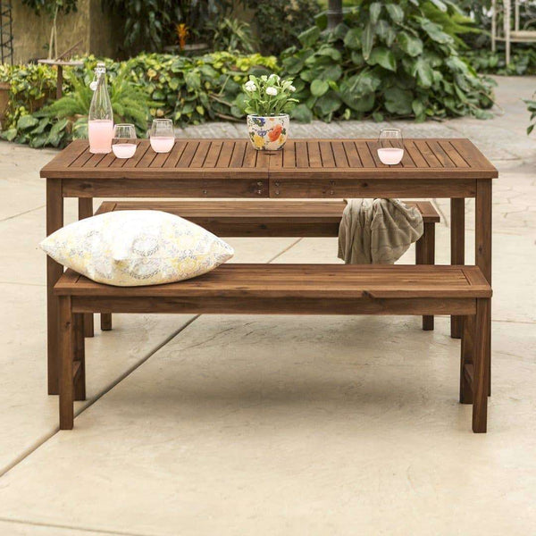 3-Piece Modern Acacia Wood Patio Dining Set with Table & Benches for Stylish Outdoor Gatherings