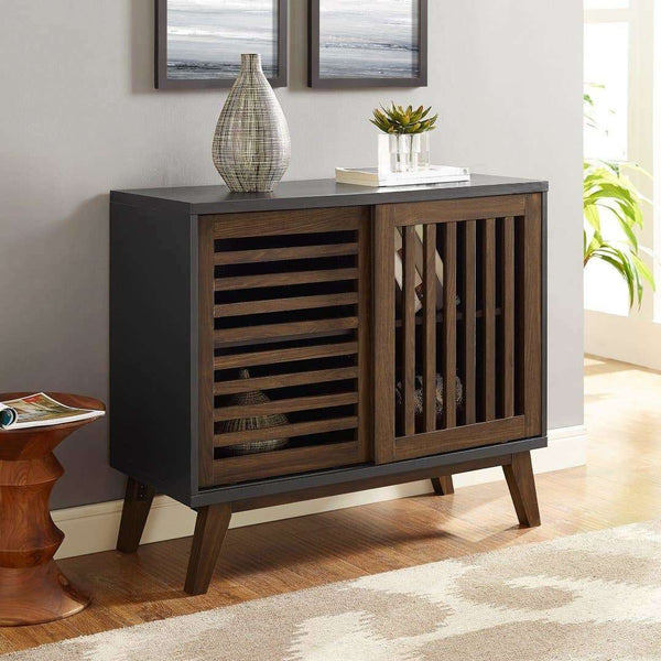 36" Mid Century Modern TV Stand - Stylish Storage Console with Adjustable Shelf & Sliding Slat Doors