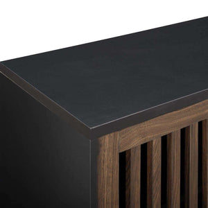 36" Mid Century Modern TV Stand - Stylish Storage Console with Adjustable Shelf & Sliding Slat Doors