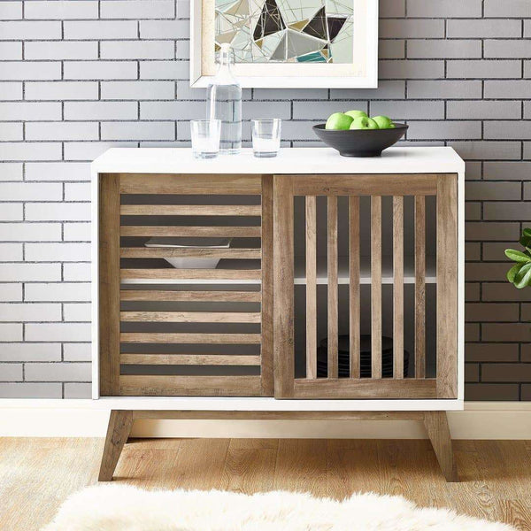 36" Mid Century Modern TV Stand - Stylish Storage Console with Adjustable Shelf & Sliding Slat Doors