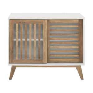 36" Mid Century Modern TV Stand - Stylish Storage Console with Adjustable Shelf & Sliding Slat Doors