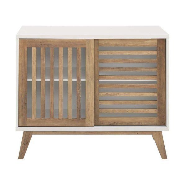 36" Mid Century Modern TV Stand - Stylish Storage Console with Adjustable Shelf & Sliding Slat Doors