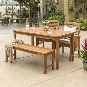 4-Piece Modern Acacia Wood Patio Dining Set with Table, 2 Chairs & Bench - Stylish Outdoor Comfort