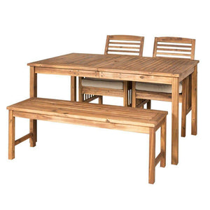 4-Piece Modern Acacia Wood Patio Dining Set with Table, 2 Chairs & Bench - Stylish Outdoor Comfort