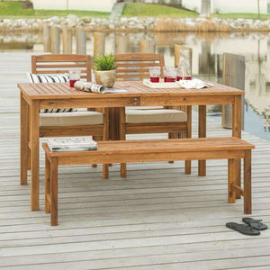 4-Piece Modern Acacia Wood Patio Dining Set with Table, 2 Chairs & Bench - Stylish Outdoor Comfort