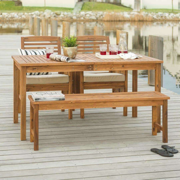 4-Piece Modern Acacia Wood Patio Dining Set with Table, 2 Chairs & Bench - Stylish Outdoor Comfort