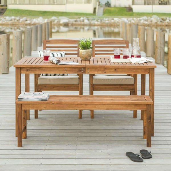 4-Piece Modern Acacia Wood Patio Dining Set with Table, 2 Chairs & Bench - Stylish Outdoor Comfort