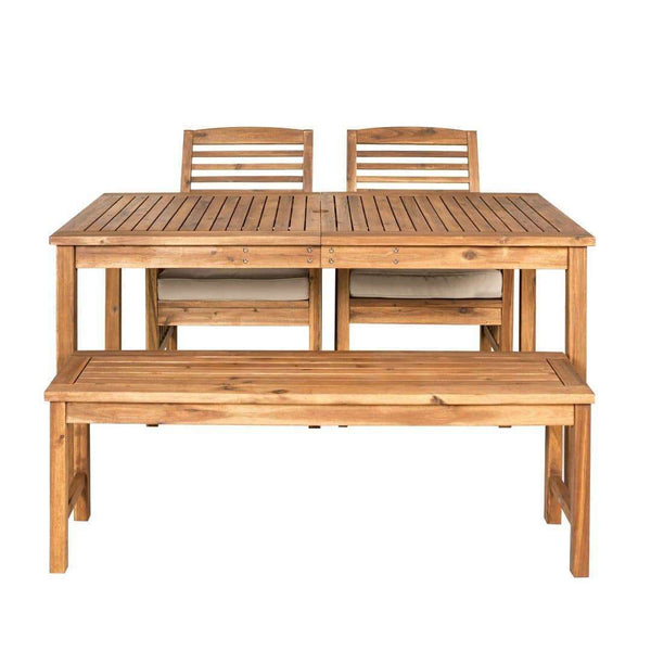 4-Piece Modern Acacia Wood Patio Dining Set with Table, 2 Chairs & Bench - Stylish Outdoor Comfort
